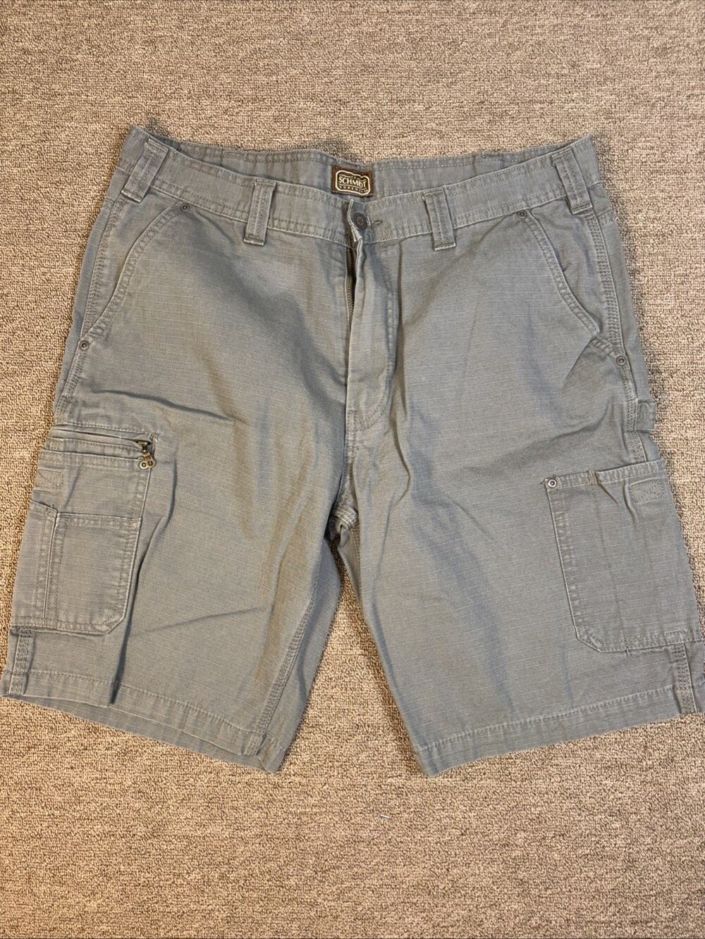 Schmidt Cargo Shorts Men's 38 Flat Front Gray Workwear Distressed